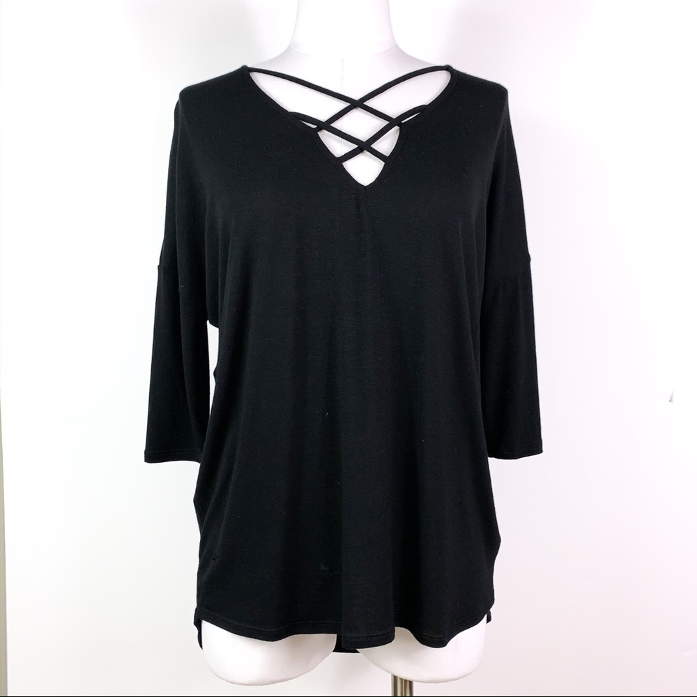 NWT Express Black Knit Top Asymmetrical Hem Medium